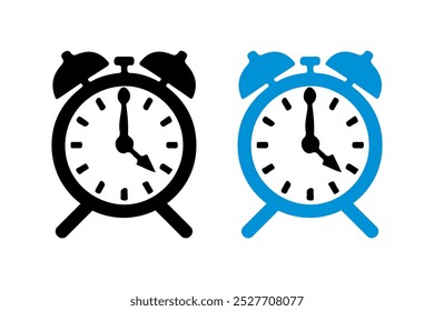 Conjunto de iconos de reloj despertador con fondo blanco en diseño moderno y simple.