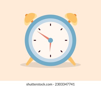 Icono de reloj de alarma con sombra en un diseño plano