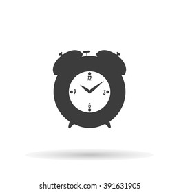 Alarm Clock Icon with shadow on a white background, vector illustration