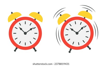 Alarm clock icon or sign. Time, watch, wake up, hurry up symbol. Ringing watches. Vector illustration.