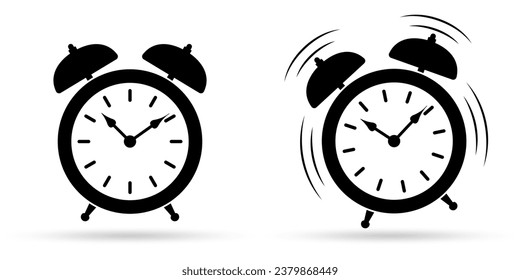 Alarm clock icon or sign. Time, watch, wake up symbol. Vector illustration.