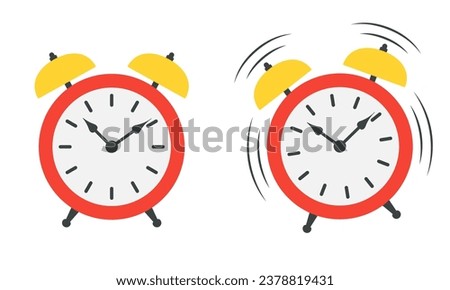 Alarm clock icon or sign. Time, watch, wake up, hurry up symbol. Ringing watches. Vector illustration.