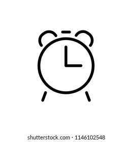 Alarm clock icon simple flat style outline illustration.
