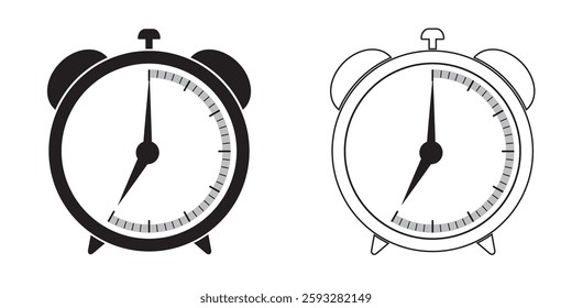 Alarm clock icon in a simple style. Analog alarm clock logo. Desktop retro clock. Wake up time. Reminder concept. EPS10. Vector illustration