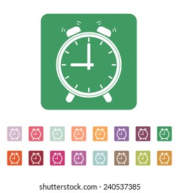 The Alarm clock icon.  Alarm clock symbol. Flat. Vector illustration. Button Set