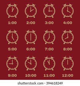 The Alarm clock icon. symbol. Flat. Vector illustration. Set