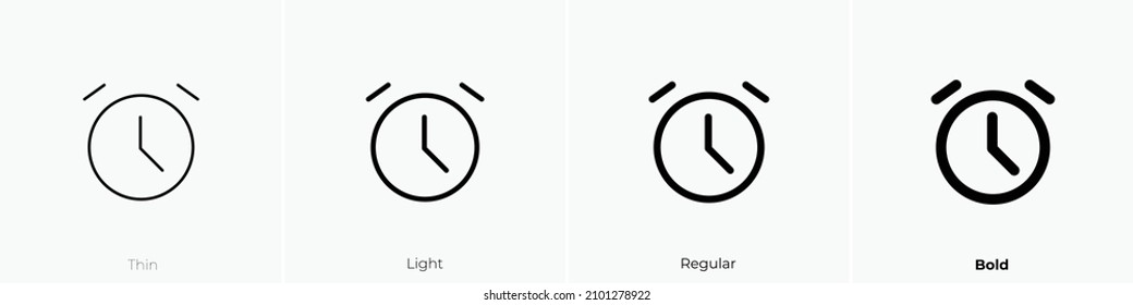 alarm clock icon. Thin, Light Regular And Bold style design isolated on white background