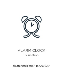 Alarm clock icon. Thin linear alarm clock outline icon isolated on white background from education collection. Line vector sign, symbol for web and mobile