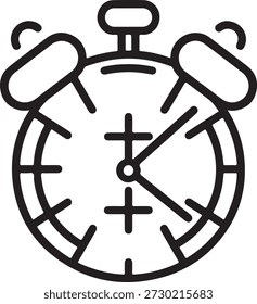Ícone de relógio despertador, conceito de tempo, símbolo de cronômetro, ilustração de temporizador, contorno do relógio, ícone de gerenciamento de tempo, prazo, programação, relógio retrovisor.