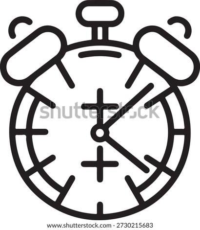 Alarm clock icon, time concept, stopwatch symbol, timer illustration, clock outline, time management icon, deadline, schedule, retro clock.