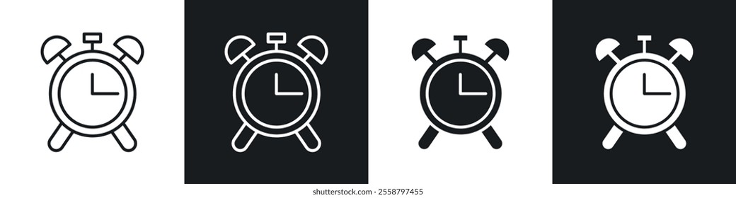 Alarm clock icon vector collection in black and white.