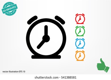 alarm clock icon vector EPS 10, abstract sign flat design,  illustration modern isolated badge for website or app - stock info graphics.