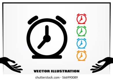 alarm clock icon vector EPS 10, abstract sign flat design,  illustration modern isolated badge for website or app - stock info graphics.