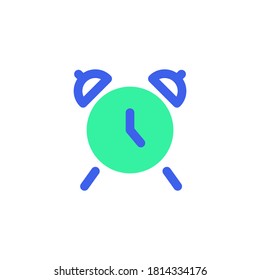 Alarm clock icon vector, filled flat sign, bicolor pictogram, clock time green and blue colors. Symbol, logo illustration