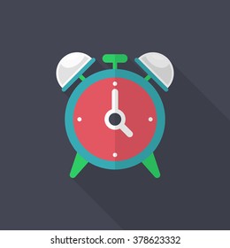 Alarm clock icon , Vector flat long shadow design. In education concept.