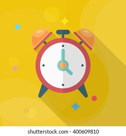 Alarm clock icon , Vector flat long shadow design. In education concept.