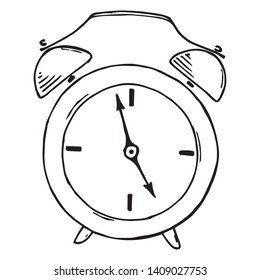 Alarm clock icon. Vector illustration of retro alarm clock. Hand drawn alarm clock.