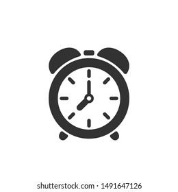 Alarm clock icon. Vector illustration in flat style. Isolated on white background. 