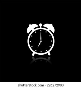 alarm clock icon - vector illustration with reflection isolated on black