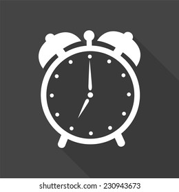 alarm clock icon - vector illustration with long shadow isolated on gray 