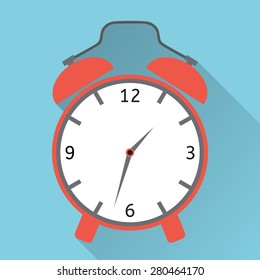 Alarm clock icon , Vector illustration flat design with long shadow