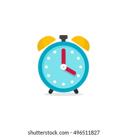 Alarm clock icon vector illustration isolated on white background, flat cartoon blue alarm clock
