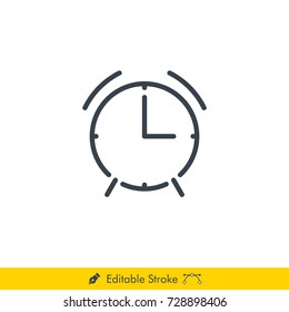 Alarm (Clock) Icon / Vector - In Line / Stroke Design with Editable Stroke