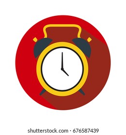 Alarm clock icon. Alarm clock vector on red background