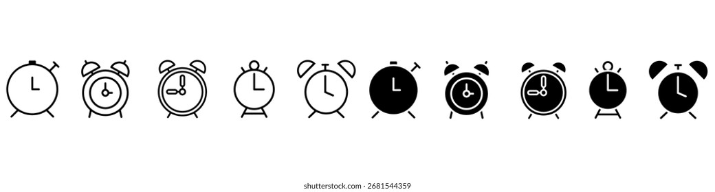 Alarm clock icon vector set. Time illustration sign collection. Clock sign. Watch symbol.