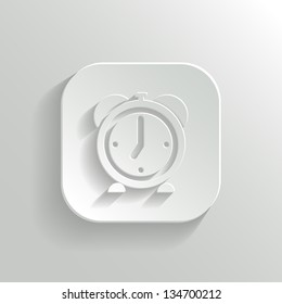 Alarm clock icon - vector white app button with shadow