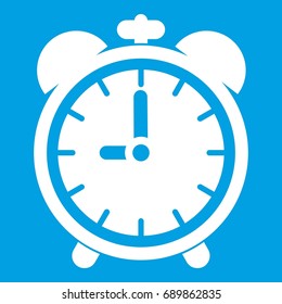 Alarm clock icon white isolated on blue background vector illustration