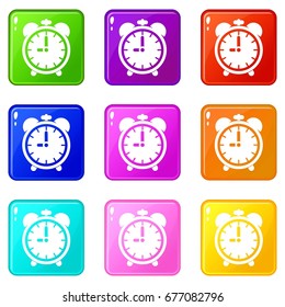 Alarm clock icons of 9 color set isolated vector illustration