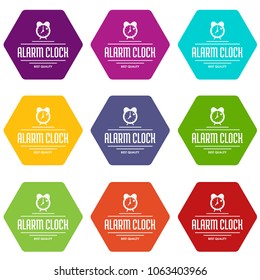 Alarm clock icons 9 set coloful isolated on white for web