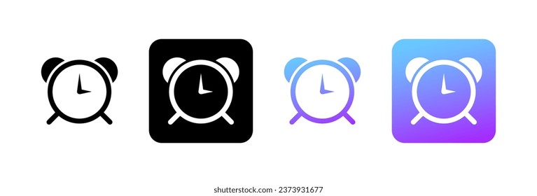 Alarm clock icons. Different styles, alarm clock icons. Vector icons
