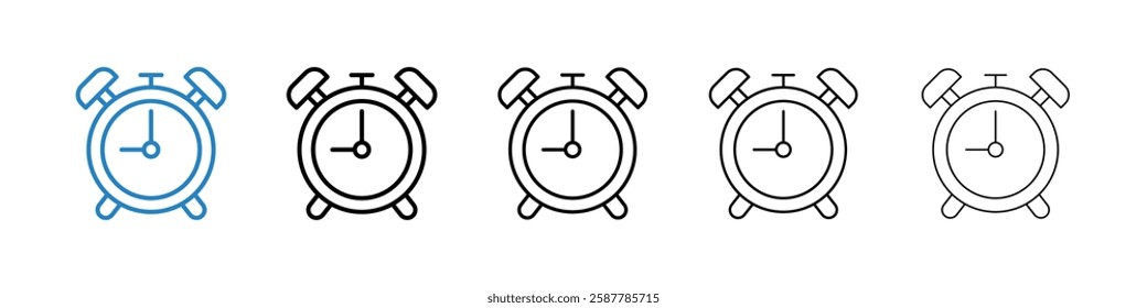 Alarm clock icons in five different stroke sizes