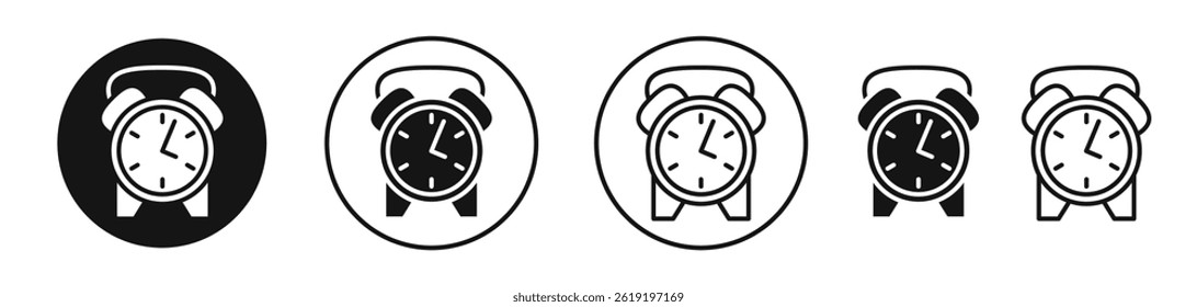 Alarm clock icons set in solid black and stroke line style