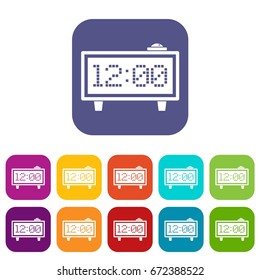 Alarm clock icons set vector illustration in flat style In colors red, blue, green and other