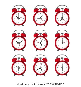 Alarm Clock Icons Set. Wake-up Time on White Background. Vector