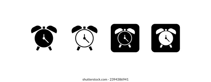 Alarm clock icons. Silhouette, set of alarm clock icons. Vector icons
