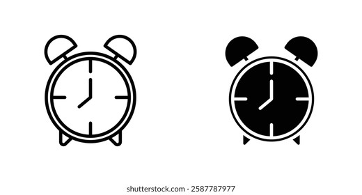 Alarm clock icons. stroke line and black solid icons