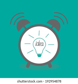 Alarm clock with idea light bulb icon. Flat design. Vector illustration.