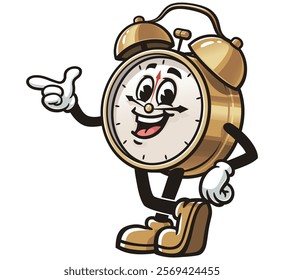 Alarm Clock with idea pose,    Cartoon Character Mascot Illustration Vector Clip-art Hand-drawn Logo Design