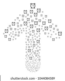 Alarm Clock illustration created in the figure of ahead directed arrow. Up target arrow composition constructed from alarm clock items.