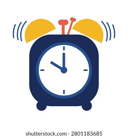 Alarm clock illustration flat vector graphic with ringing bells