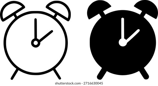 Icono de la ilustración del despertador, contorno y versiones de la silueta