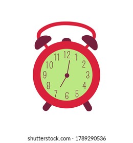 Vector de ilustración de reloj de alarma. Reloj de mesa con campana. Icono de color rojo y verde aislado. Símbolo de tiempo de activación