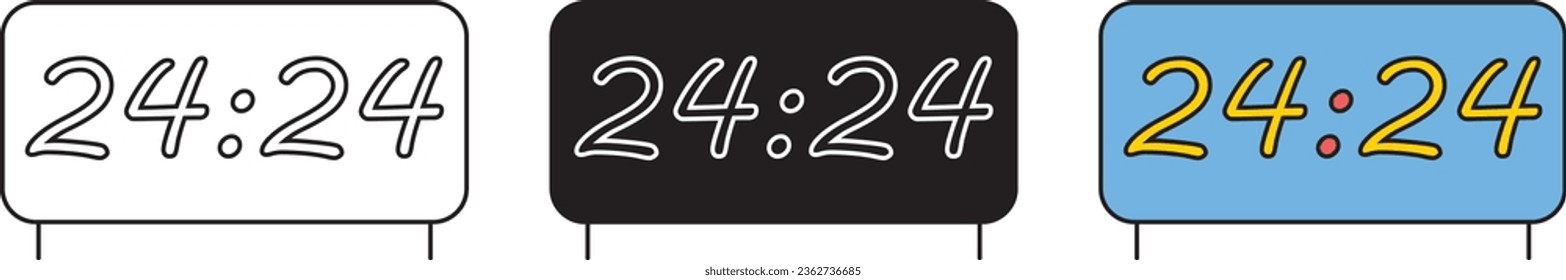 Alarm clock isolated icons collection, alarm digital clock lined, isolated and colored version. Vector illustration