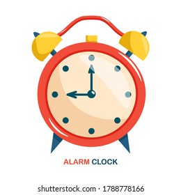 Alarm clock isolated on white background. Wake Up time. Vector cartoon illustration.