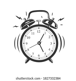 Alarm clock isolated on white background. Vector illustration. Black and white vector object.