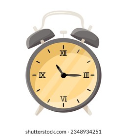 Alarm clock isolated on white background. Old alarm clock vector illustration. Vintage element for living room design. Time, interior concept